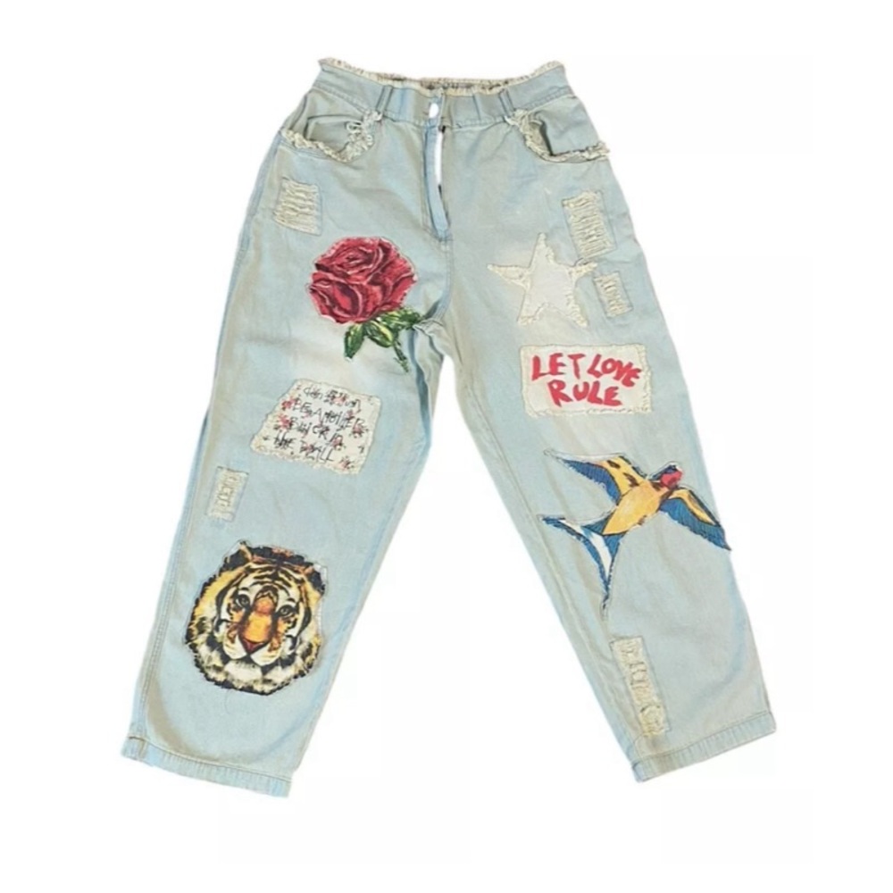 A Rare Bird Tiger Patchwork Soft Denim Pants
